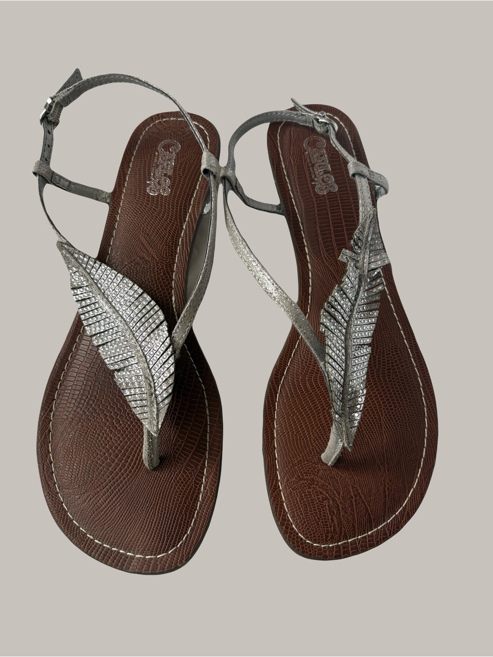Carlos by Carlos Santana Silver Tandy Leaf T-Strap Sandals